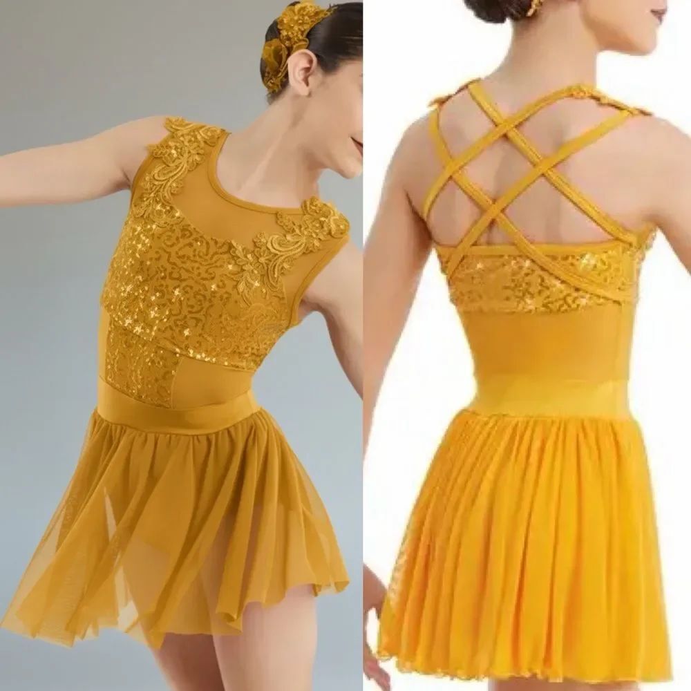 WEISSMAN Dance Costume yellow Can't Help Falling In Love 11387 SA-Small adult